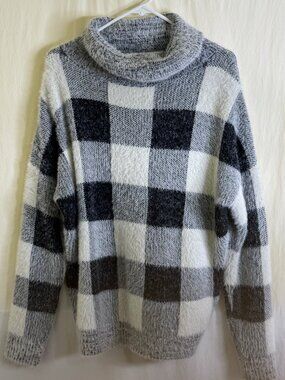 Kut From The Kloth Women's Turtle Neck Sweater Plaid Black, Gray & White Size M